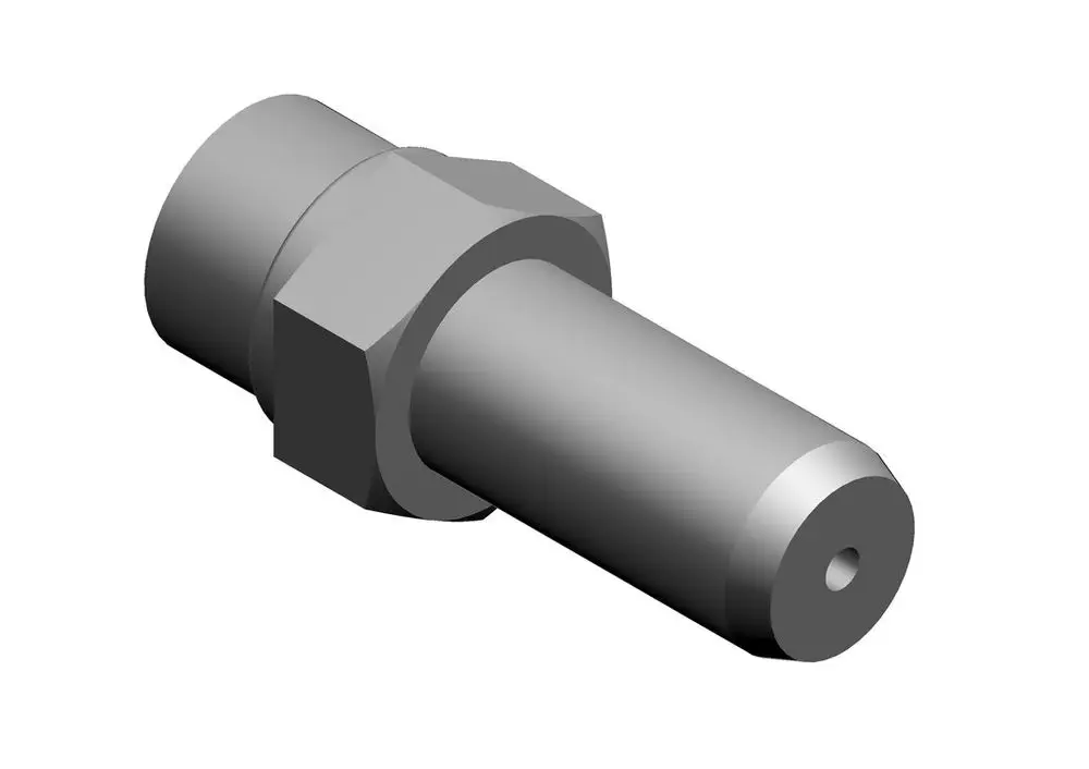 BOSCH Düse mit zylindrischer Form, einer hexagonalen Basis und Loch an der Vorderseite, geeignet für verschiedene Anwendungen in der Technik oder Mechanik.